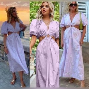 Zara LILAC PURPLE FLOWERS EMBROIDERY CUT OUT POPLIN DRESS - Size M